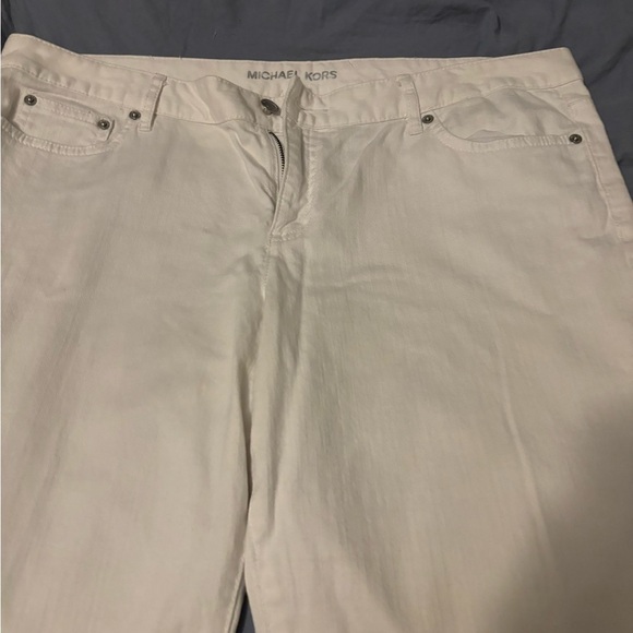 MICHAEL KORS White Denim Jeans Size 16 StraightLeg 5 Pockets Stretch Silver Logo - Picture 3 of 14
